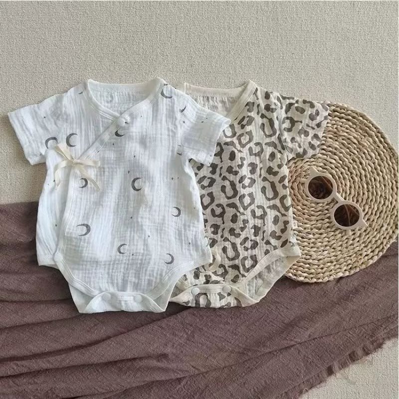 2026 Newborn Baby Summer Air Conditioning Cotton Gauze Unisex Baby Romper Triangle Jumpsuit Crawling Suit Star Moon